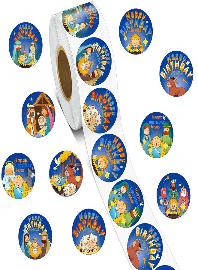 Resurhang 1000 Pcs Christmas Happy Birthday Jesus Stickers for Kids Religious Christmas Nativity Church Christian Sticker Roll Sunday School Classroom Party Favor Supplies Decoration - Image 1